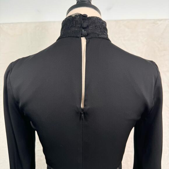 Milly Arianna Python Lace Dress Black Midi Long Sleeve Cocktail Party Size 4 - Picture 11 of 15